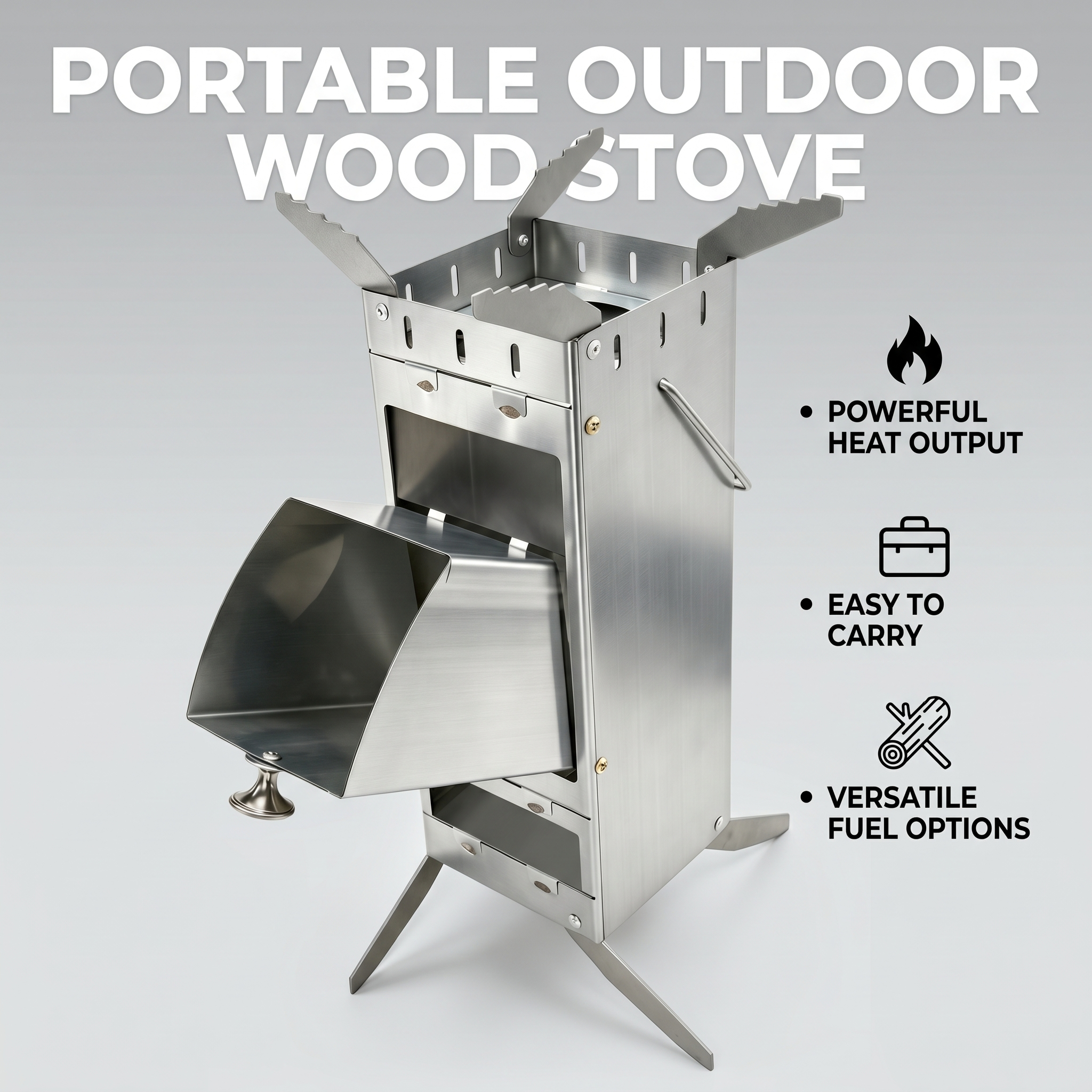 Outdoor Camping Wood Stove - Portable Foldable Rocket Stove 304 Stainless