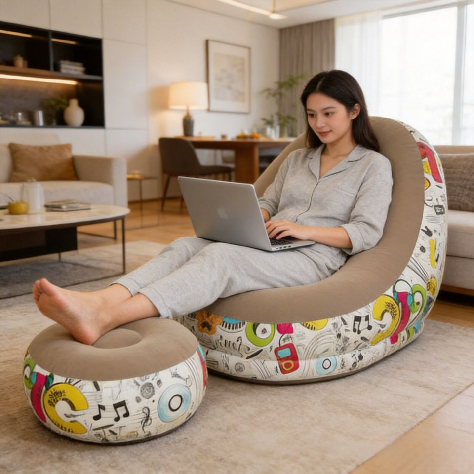Outdoor Camping Recliner - Modern Eco-flocked PVC Inflatable Sofa Custom