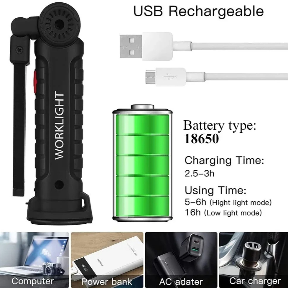 Portable COB LED Flashlight US - مراجعة Outdoor Camping Lampe وسعره