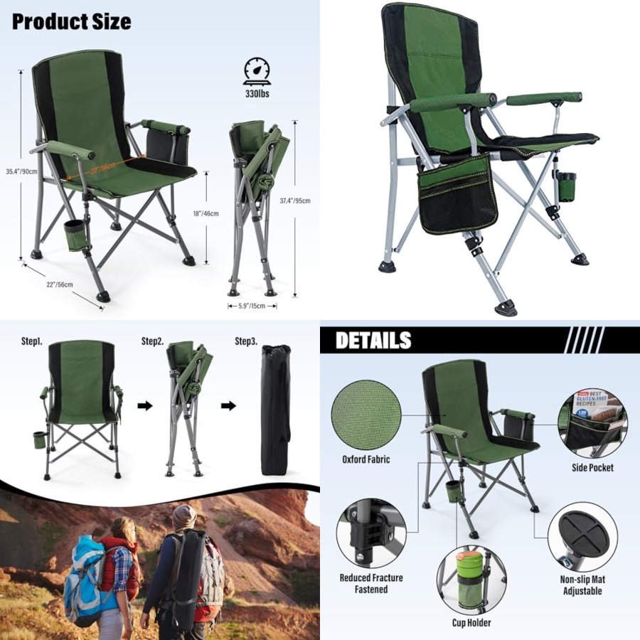 Camping Chair for Adults, Heav - مراجعة Outdoor Camping Folding Chair وسعره