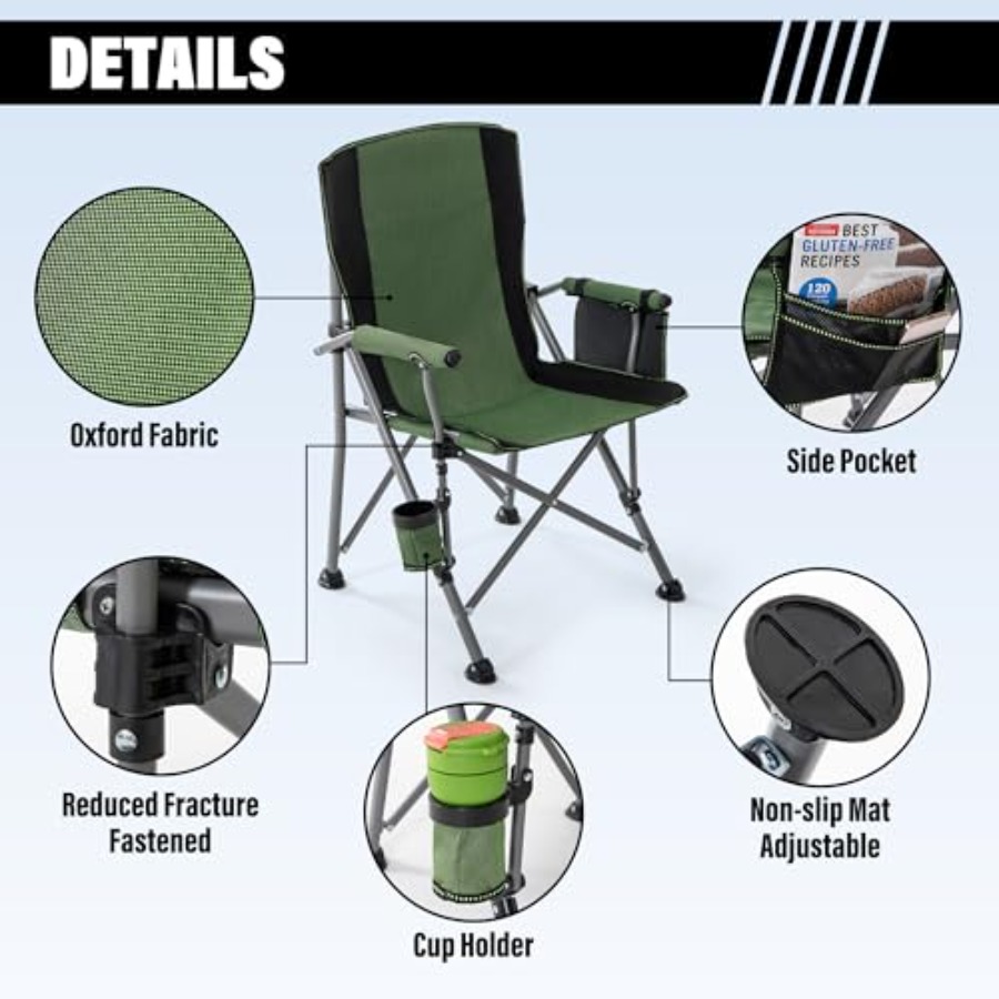 Camping Chair for Adults, Heav - مراجعة Outdoor Camping Folding Chair وسعره