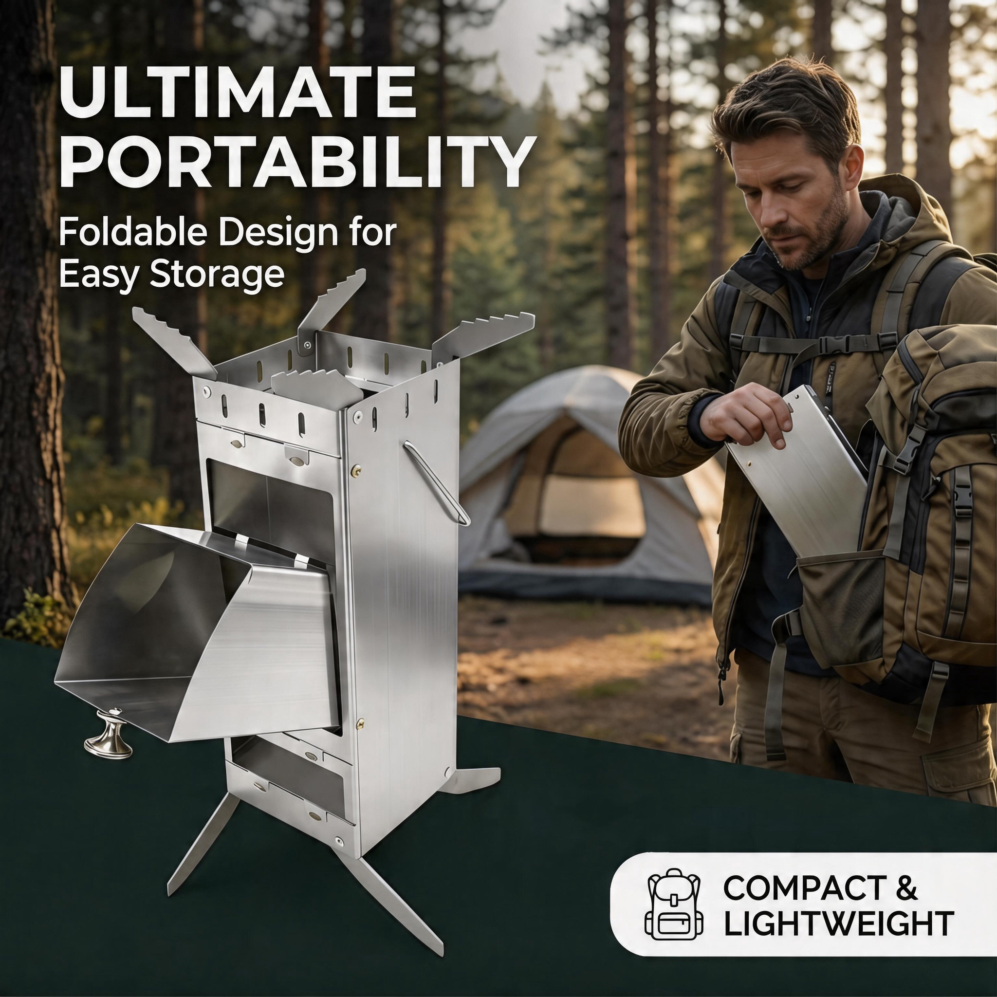 Portable Foldable Rocket Stove - مراجعة Outdoor Camping Wood Stove وسعره